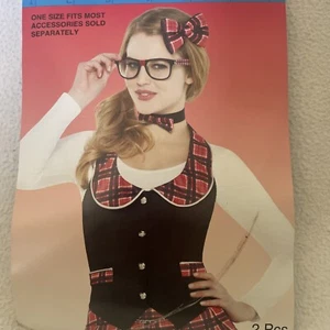 NEW Sexy Catholic School Girl Halloween Costume Chic Vest Hair Bow Women’s OSFM - Picture 1 of 2
