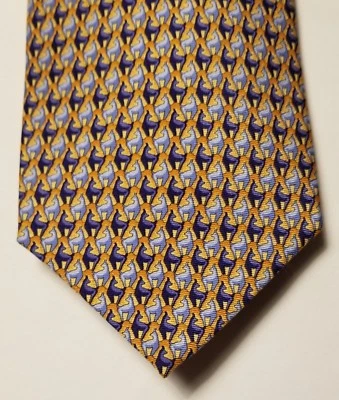 TALBOTS HOMBRE AZUL Y AMARILLO-ORO DISEÑO "CIERVOS" 100% SEDA CORBATA ROPA CUELLO EE. UU. Foto 1 de 4