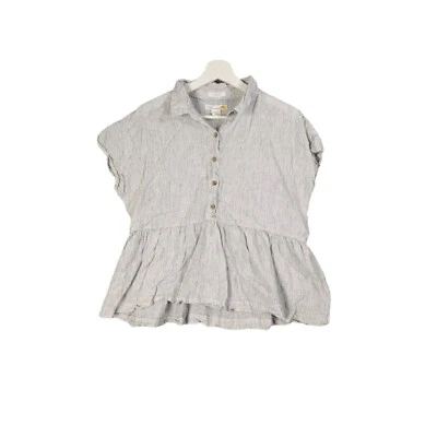 C&C CALIFORNIA Linen Babydoll Popover Top Women Size M Stripe Cap Sleeve Coastal - Image 1 of 4