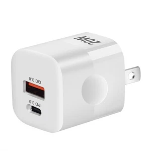 USB-C Fast Wall Charger 20W Dual Port QC+PD 3.0 Power Adapter For iPhone Samsung - Picture 1 of 14