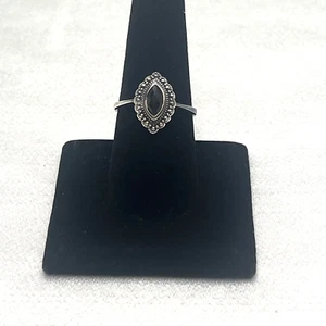 Vintage Signed AN 925 Silver Womens Oval Marcasite Black Rhinestone Ring Size 11 - Picture 1 of 9