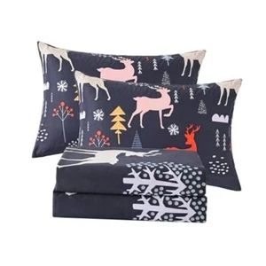 Christmas Sheet Set Kids Cute Tree Reindeer Print Twin Christmas Tree - Picture 1 of 8