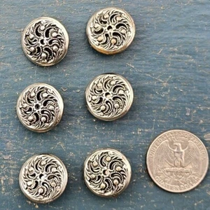 Antikes 6er Set Funkelnde Distel Blume erhabene Schaftknöpfe in Silber  - Bild 1 von 4