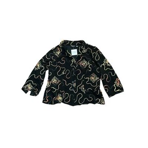 1990er Vintage Citiknits schwarz bestickt gemustert Knopfleiste strukturiert Jacke Large - Bild 1 von 5