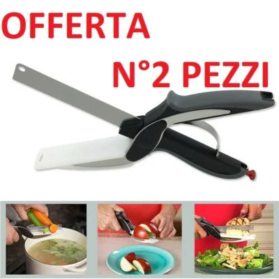 2 PEZZI Coltello Smart 2in1 CUTTER IN ACCIAIO INOX AFFETTATRICE verdure FORBICE - Immagine 1 di 4