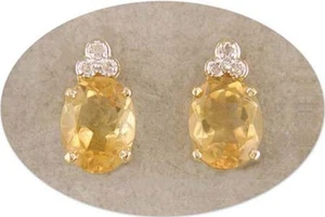 18 KT GOLD OVER STERLING SILVER CITRINE & DIAMOND EARRINGS - Picture 1 of 1