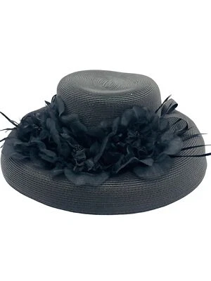 Vintage Betmar NY Wide Brim Black Ribboned Fancy Church Wedding Derby Hat - Image 1 of 4