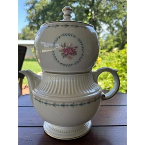 Vintage Porcelain Teapot Floral Design Harmony House Mount Vernon 3 PC - Picture 1 of 13
