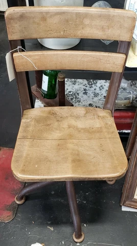 American Seating Co. Antique Child Student School Swivel Chair Metal/Wood Cover