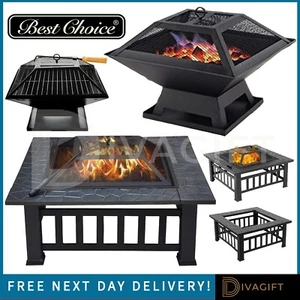 OUTDOOR BBQ FIREPIT SQUARE STOVE PATIO HEATER GRILL VARIOUS SIZES GARDEN BRAZIER - Picture 1 of 57