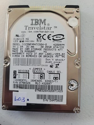 IBM TravelStar 40GN 30GB Int'l 4200RPM 2.5" (IC25N030ATCS040) HDD - L03 (20%off) - Image 1 of 2