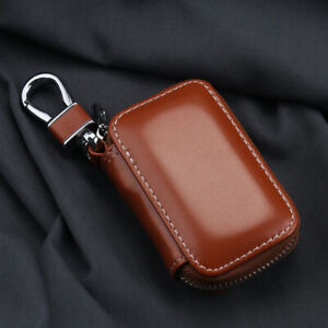 Genuine Leather Car Smart Key Case Remote Bag Key Chain Holder Zipper Pouch