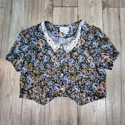 Miss Dorby Floral Vintage Lace Collar Pearl Button Puff Sleeve Blouse Top • 18 — 第 1/4 张图片