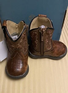 Boys NWB Roper Leather Boots Side Zipper Viper Brown Infant 1 M 0-3 Months - Picture 1 of 13
