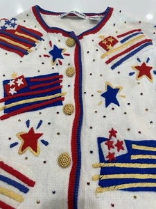 VINTAGE 1994 Michael Simon Womens American Flag Sweater Size 1 - Picture 1 of 17