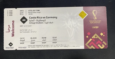 FIFA Qatar 2022 Partido VIP # 44 Boleto Costa Rica Vs. Alemania Mundial Foto 1 de 2