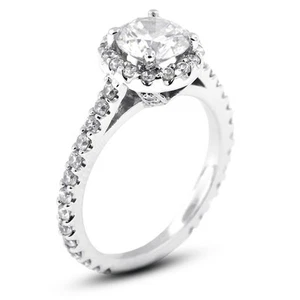 1.25ct I SI1 Round Natural Certified Diamonds White Gold Halo Side Stone Ring - Picture 1 of 14