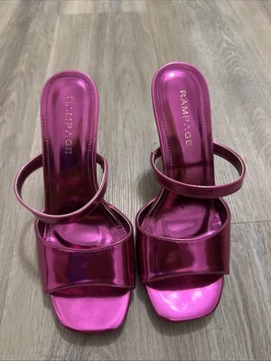 Sandalias de tacón alto Rampage rosa metálico con tiras y punta abierta Foto 1 de 4