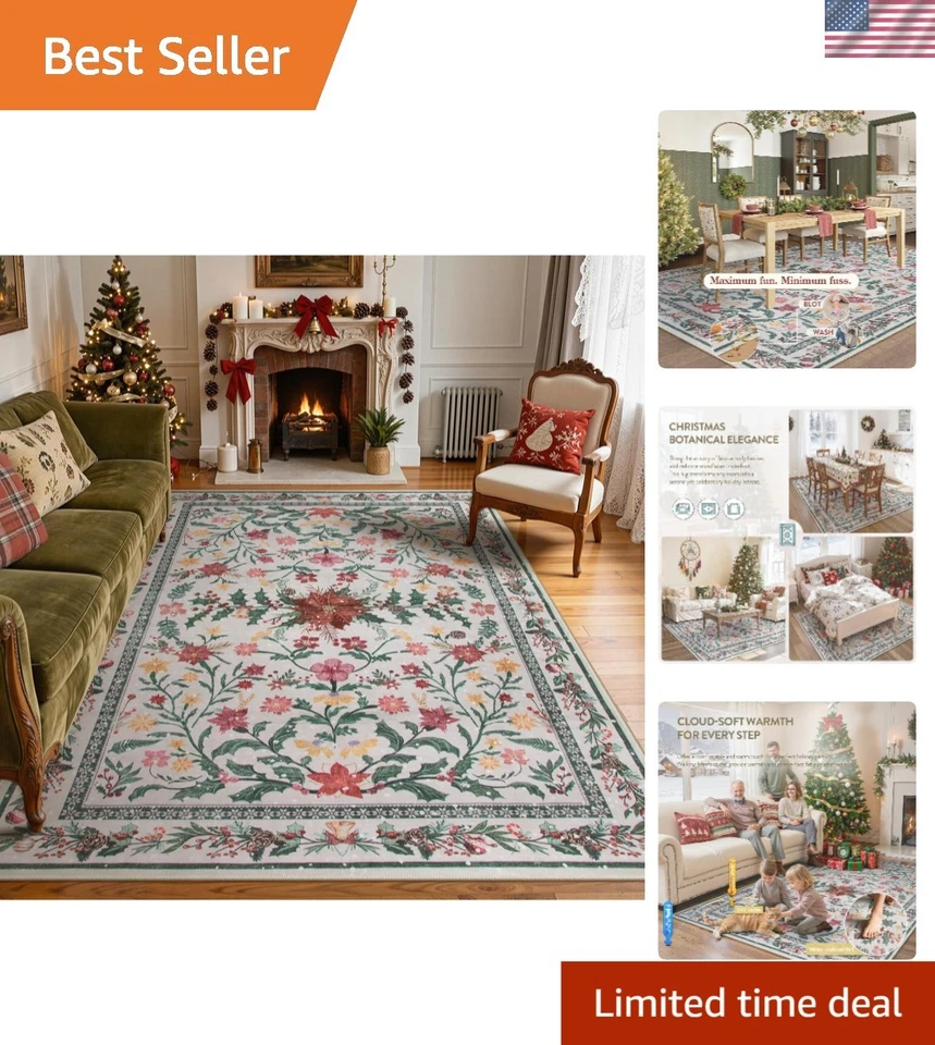 Cozy Floral 8' x 10' Holiday Rug - Soft, Washable, Perfect for Living Room - Image 1 of 4
