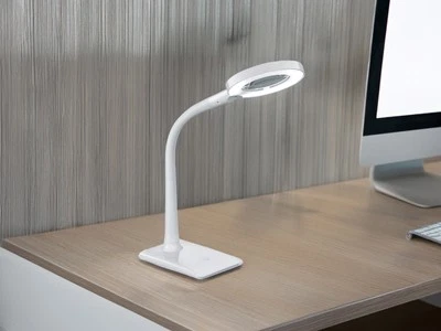 LED Schreibtischlampe LUPO weiß mit Lupe, Tischleuchte mit 3-fach Touchdimmer - Bild 1 von 4