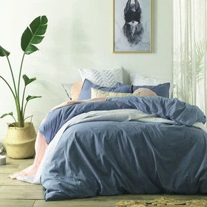 Stonewashed Denim Vintage Linen Cotton Quilt Cover Set - QUEEN KING Super KING - Picture 1 of 5