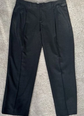 LL Bean Dress Pants Mens 44x33”Wide Charcoal Gray 100% Wool Slacks Pleated Front - Image 1 of 4
