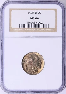 1937 D Buffalo Nickel NGC MS66 - Beautiful Tone - Picture 1 of 4
