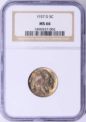 1937 D Buffalo Nickel NGC MS66 - Beautiful Tone - Image 1 of 4