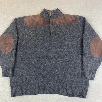 Pendleton Sweater Mens L Gray Shetland Wool 1/4 Zip Pullover Leather Elbow Patch - Image 1 of 4