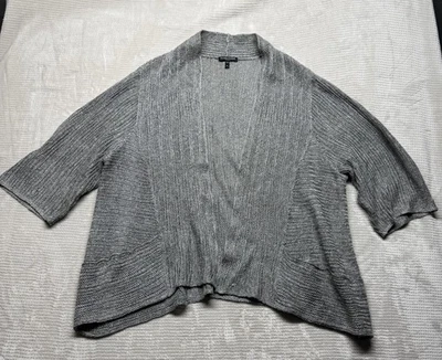 Cardigã Eileen Fisher cinza linho seda frente aberta manga 3/4 tamanho 3Xl Lagenlook - Imagem 1 de 4