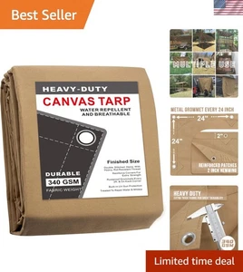 Tan Canvas Tarp 12x20 Feet - Rustproof Grommets Included - Picture 1 of 7