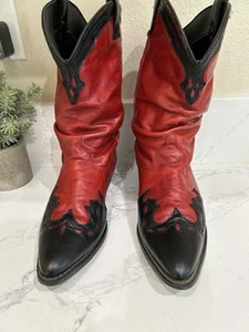 Botas de Vaquero Rojas Negras De Colección Alas Recortadas Años 80 Para Mujer Talla 8 M Hechas en EE. UU. - Imagen 1 de 5