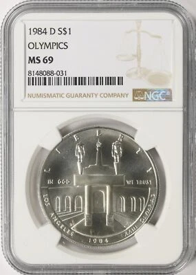 1984-D Olympics Commemorative Silver Dollar $1 NGC MS69 - Image 1 of 2