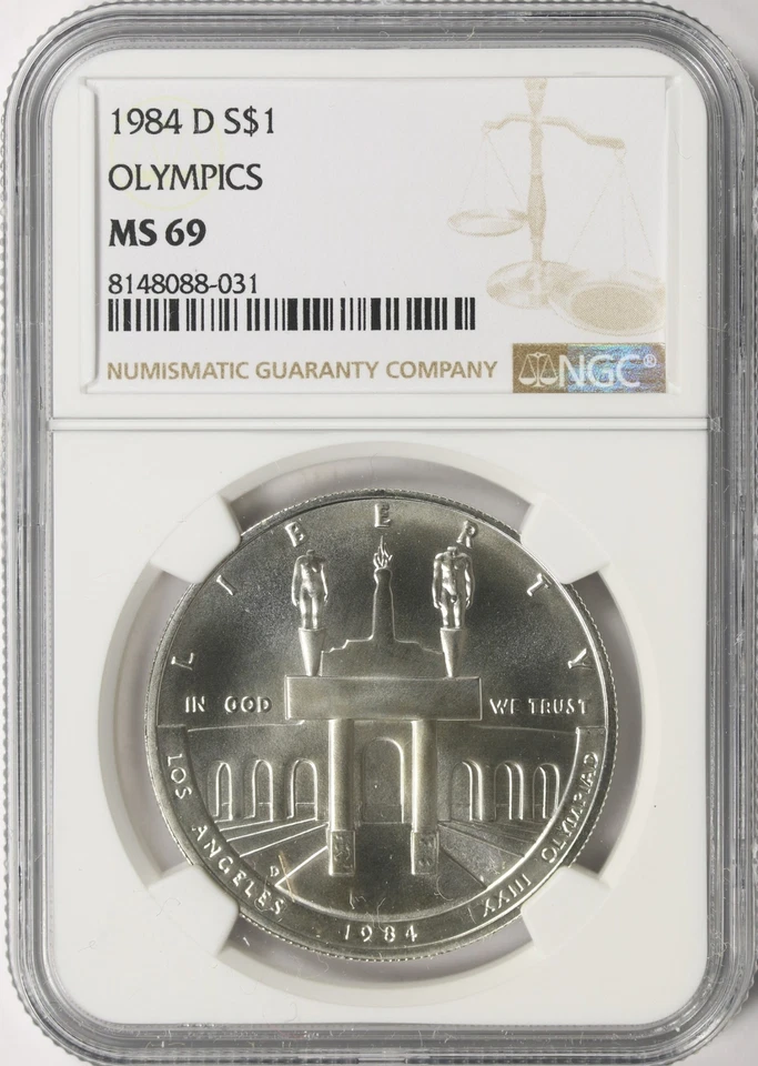 1984-D Olympics Commemorative Silver Dollar $1 NGC MS69 - Image 1 of 2