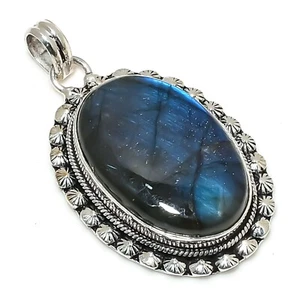 Gemma Labradorite Argento Sterling 925 Fatto a Mano Artigianale Ciondolo Gioielli - Foto 1 di 6