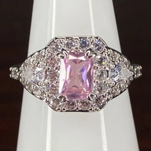 Bombe Party Ring - 4518 - simulierter Rosenquarz CZ - Größe 7 - rhodiniert - Bild 1 von 6