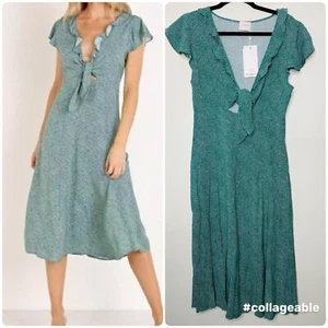 Auguste the Label size 10 Diamond Rumba Midi Dress Green, Tie Bust, 100% Rayon - Picture 1 of 15