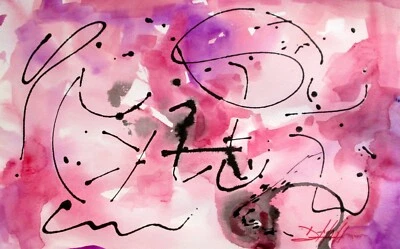 Pink Jackson Pollock abstracto 12x18 acrílico pintura arte Dalilah Foto 1 de 3