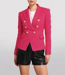 $2,695 Balmain Hot Pink Cotton Pique Double Breasted Blazer Size FR 40/US 8 - Picture 1 of 13