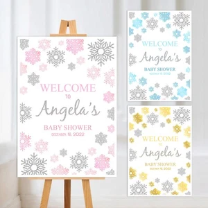 PERSONALISED GENER REVEAL BABY SHOWER MOTHER WINTER WELCOME SIGN POSTER  PRINT - Picture 1 of 4