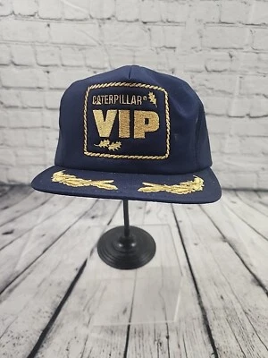 Boné NOS Vintage CAT Lagarta VIP Ovos Mexilados Folhas Douradas Snapback Azul - Imagem 1 de 4