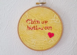 Hand Embroidered Hanging Hoop Art Motivational Words 5" Diameter New - Picture 1 of 4