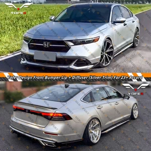For 23-25 Honda Accord 11Th Yofer Front Bumper Lip + Rear Diffuser - Silver Trim - Picture 1 of 19