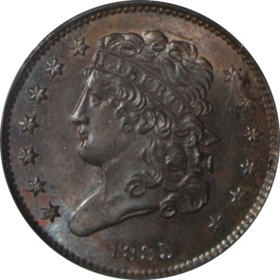 1835 MS64BN Classic Head Half Cent, CAC, PCGS 4996136 - Image 1 of 4