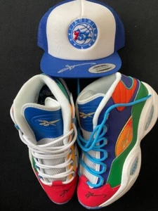 ALLEN IVERSON AUTOGRAPHED PICK-UP GAME WORN QUESTION REEBOK SHOES AND VA HAT - Picture 1 of 14