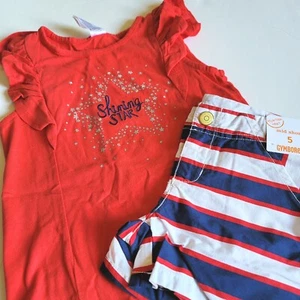 Gymboree Girls 10 "Star Spangled Summer" Red Sparkle Tee Striped Shorts NWT 4th - Picture 1 of 5