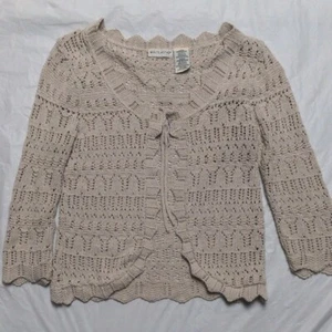 Top Tejido Vintage Hecho en EE. UU. Crochet Crema Cottagecore Grannycore Talla Med - Imagen 1 de 7