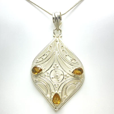 Collar Colgante Citrino Estilo De Colección Hecho a Mano Plata de Ley 925 2.8" CADENA GRATIS Foto 1 de 4