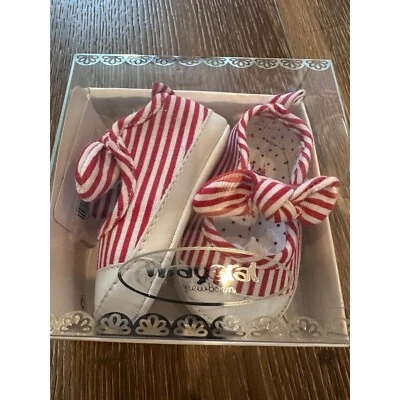 全新带盒 市长红色白色条纹 新生儿 婴儿鞋 航海 Fishermancore — 第 1/4 张图片