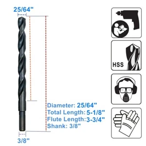25/64" x 5-1/8" with 3/8" Shank Drill Bit for Metal Wood HSS Jobber Drill bits  - Picture 1 of 7